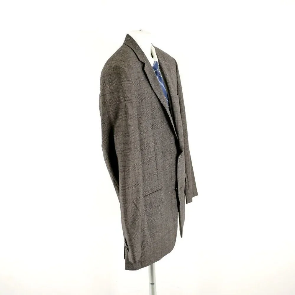 Michael Kors Wool Brown Glen Plaid Windowpane 2 Button Sport Coat 40L‎